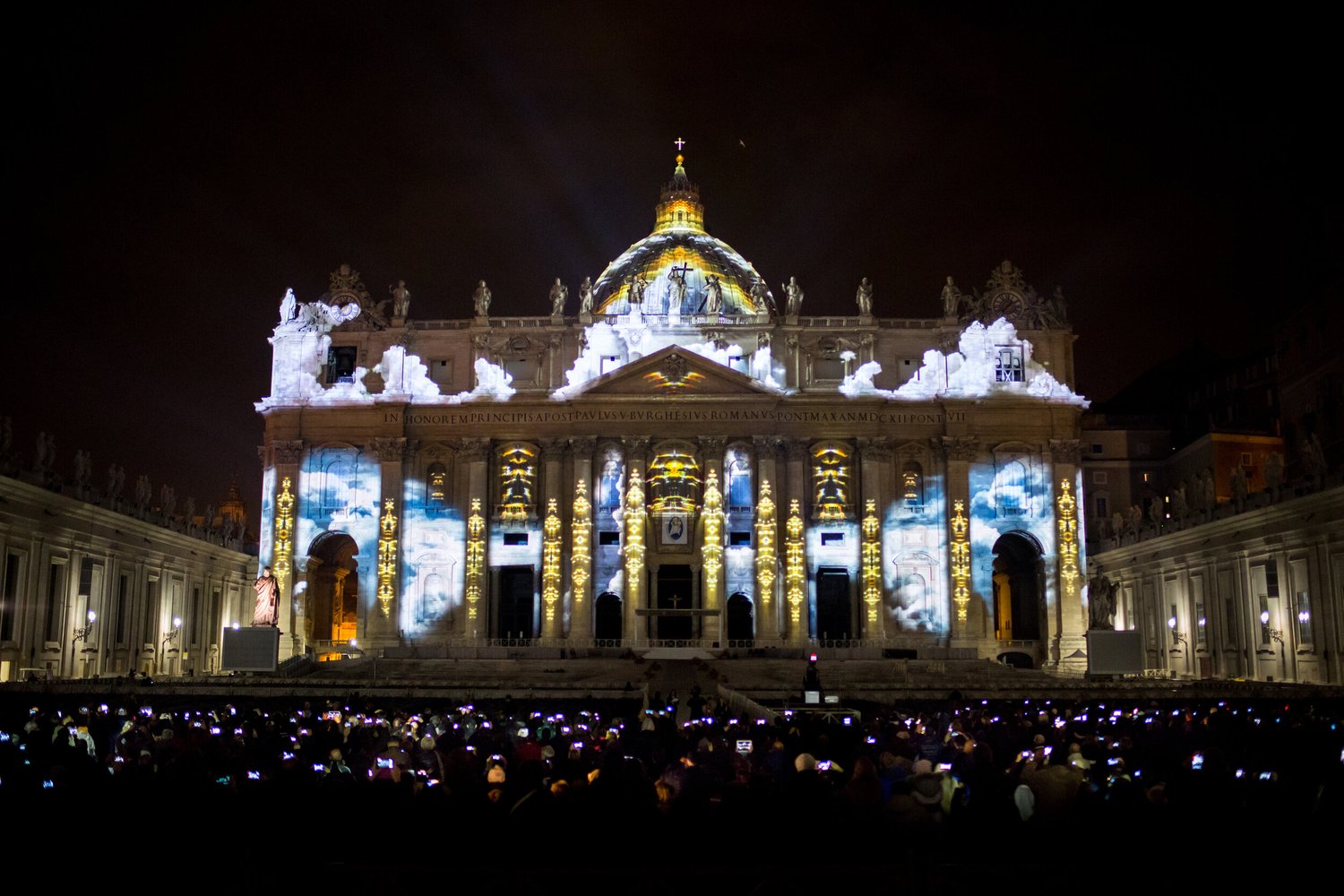 Fiat Lux projection on St Peter's Basilica, Vatican City